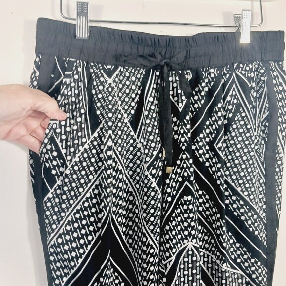 Calvin Klein, Small, Light Weight, Black/White Print Pull-On Pants, Side Stripe - Picture 7 of 16